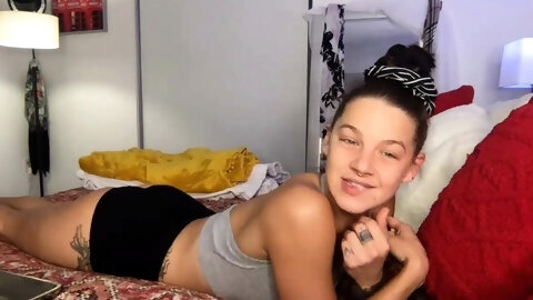 Cute horny teen brunette slut jerking