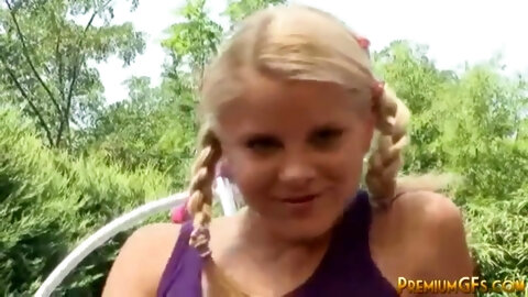 Petite blonde toys her hot pink pussy
