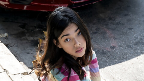 Beautiful teen Harmony Wonder displays her cute tits & flashes her coochie
